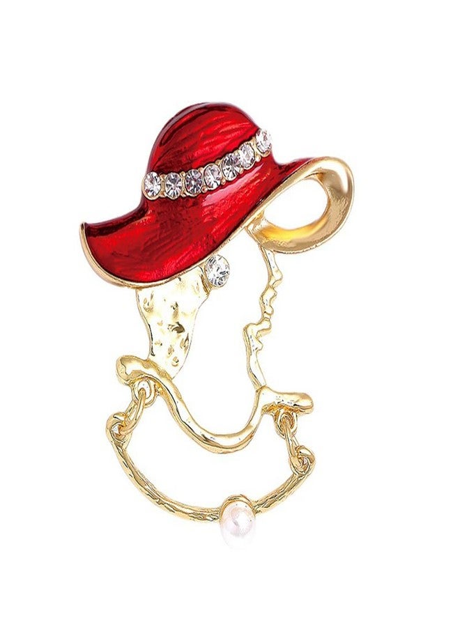 Izpack Elegant Lady Lapel Brooch Pin for Women Crystal Rhinestone Faux Pearl Hat Red Enamel Pins Vintage Backpacks Badges Suit Dress Accessories Jewelry Gifts - Image 1